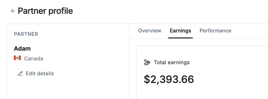 Adam's affiliate earnings