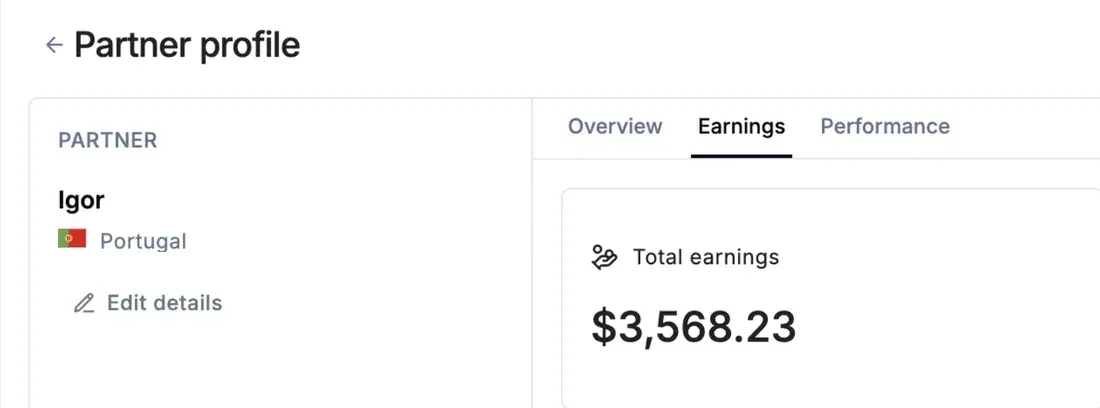 Igor's affiliate earnings