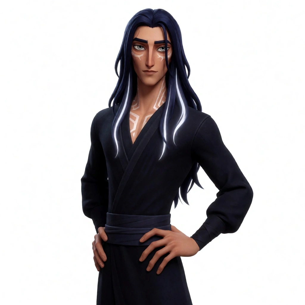 The same character rendered in a Pixar 3D art style